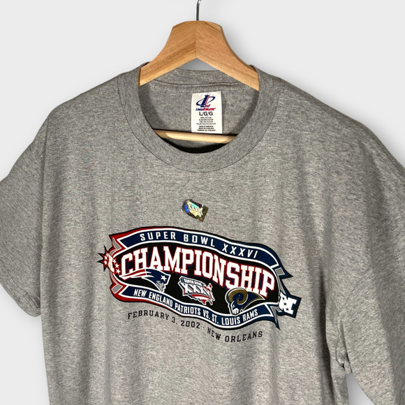 VTG NFL Super Bowl XXXVI New England Patriots St Louis Rams T-Shirt LARGE NEW - Picture 2 of 7